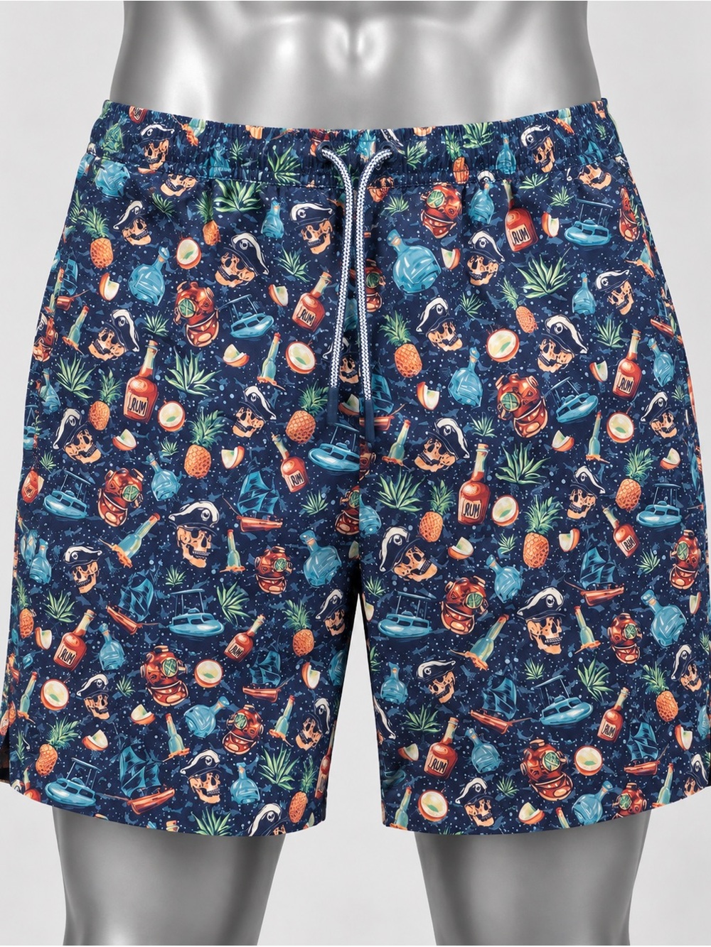 Peter Millar Men’s Medium NWT Navy Pirate Rum Tropical Print Swim Trunks Shorts
